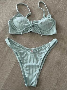 Ribbed Light Mint Bikini Set - Women Swim